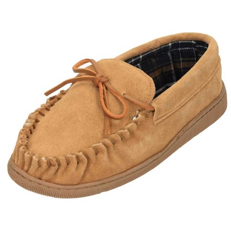 JWF Mens Real Suede Leather Moccasin Cosy House Slippers - Men's ...