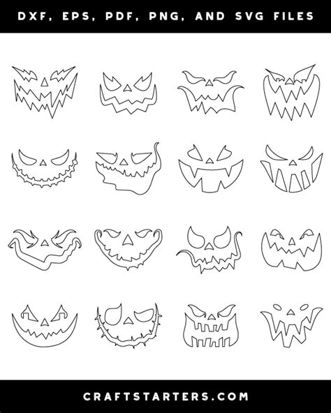 Scary Jack-O-'Lantern Face Outline Patterns: DFX, EPS, PDF, PNG, and ...