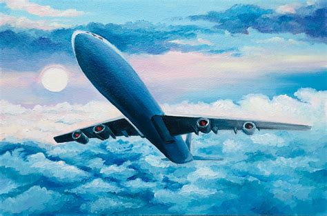 Airplane Painting Sky Original Art Clouds oil painting Plane | Etsy