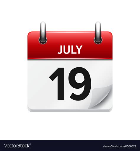 July 19 flat daily calendar icon date Royalty Free Vector