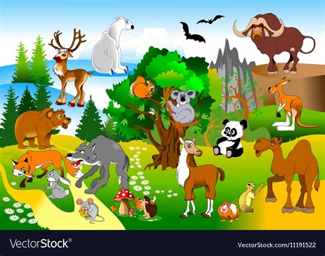 Cartoon animals in forest Royalty Free Vector Image