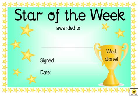 Star Of The Week Award Certificate Template Green With Regard To ...