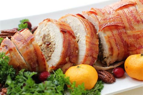 Rolled Stuffed Turkey Breast Wrapped in Bacon | Kitchen Frau