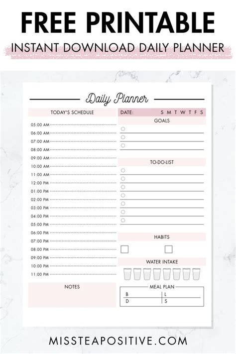 FREE Daily Planner Printable PDF | Miss Tea Positive | Free daily ...