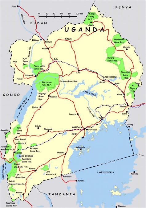 Detailed map of Uganda with highways and national parks | Uganda ...