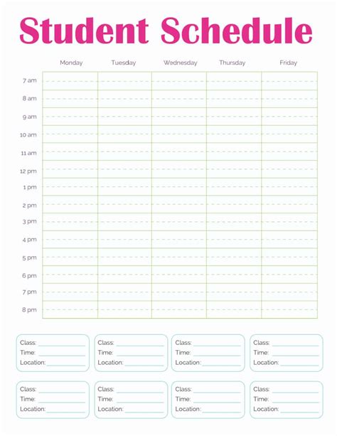 Printable Class Schedule Template (PDF Download)