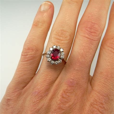 VIVID RED NATURAL Ruby Ring Ruby Diamond Ring 18K White Gold | Etsy