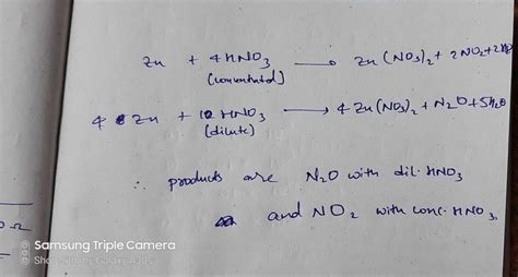 The reaction of zinc with dilute and concentrated nitric acid ...