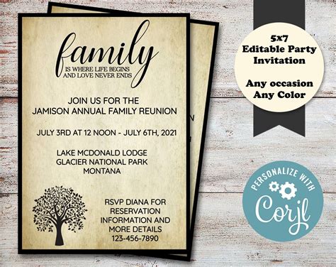 Editable Family Reunion Invitation Family Reunion Reunion - Etsy ...