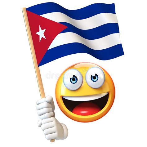 Emoji Holding Cuban Flag, Emoticon Waving National Flag of Cuba 3d ...