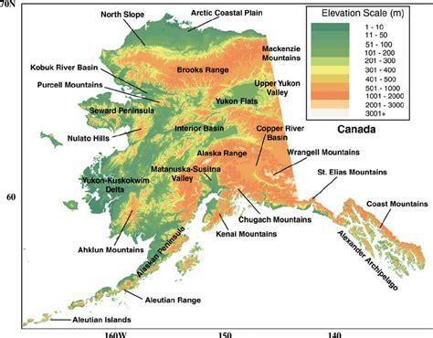 Location and topography of mountain ranges and other geographical ...