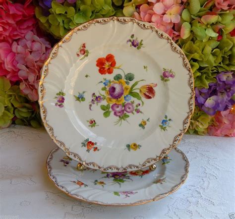 2 Dresden Richard Klemm Hand Painted Porcelain Plates ~ Flowers ~ Gold ...