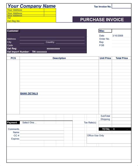 Purchase Invoice Format Templates - Free Report Templates