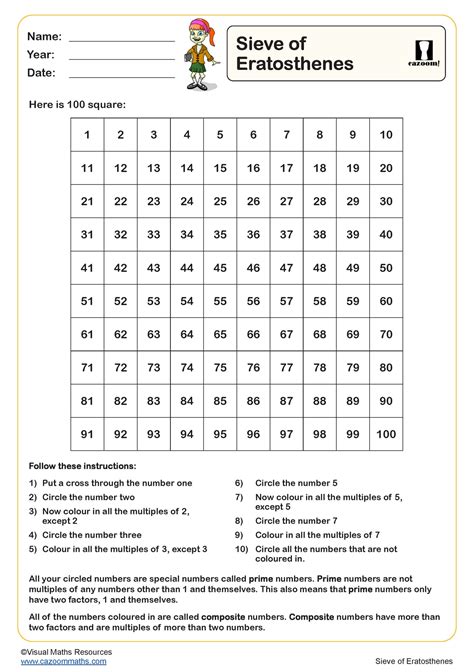 Sieve of Eratosthenes Worksheet | PDF printable Number Worksheets