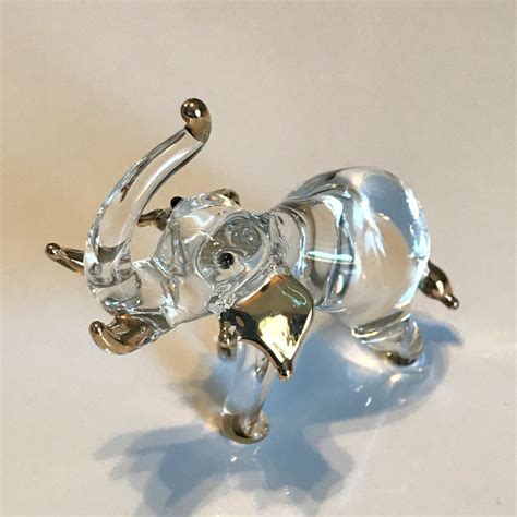 Miniature Elephant Figurine Hand Blown Clear Glass With 22K - Etsy