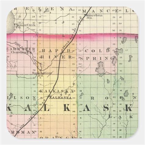 Map of Kalkaska County, Michigan Square Sticker | Zazzle