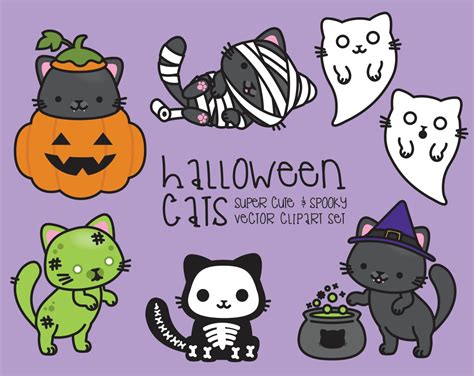 Premium Vector Clipart Kawaii Halloween Cats Cute