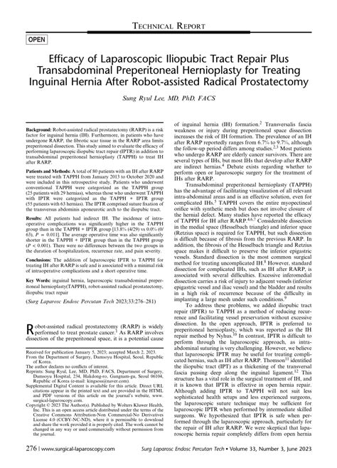 (PDF) Efficacy of Laparoscopic Iliopubic Tract Repair Plus ...