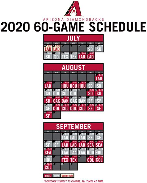 Arizona Diamondbacks Printable Schedule 2024