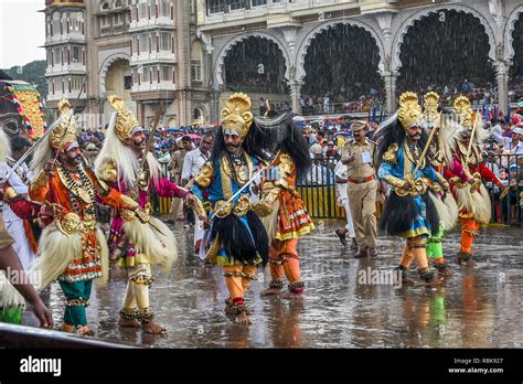 Mysore Dussehra celebration or Dasara festival procession at the Mysore ...