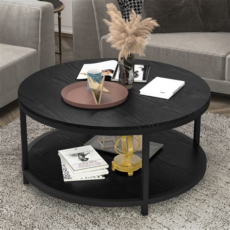 NSdirect 36 inches Round Coffee Table, Rustic Wooden Surface Top ...