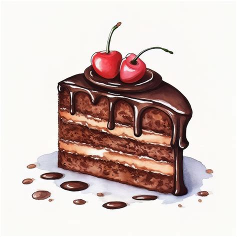 A drawing of a chocolate cake with cherries on top. | Premium AI ...