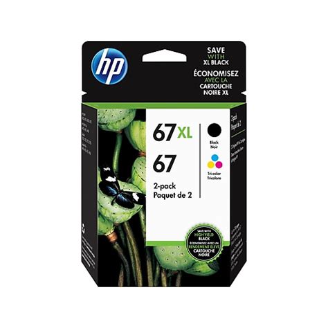 HP 67XL Black/HP 67 Tri-Color Ink Cartridges, High/Standard Yield, 2 ...