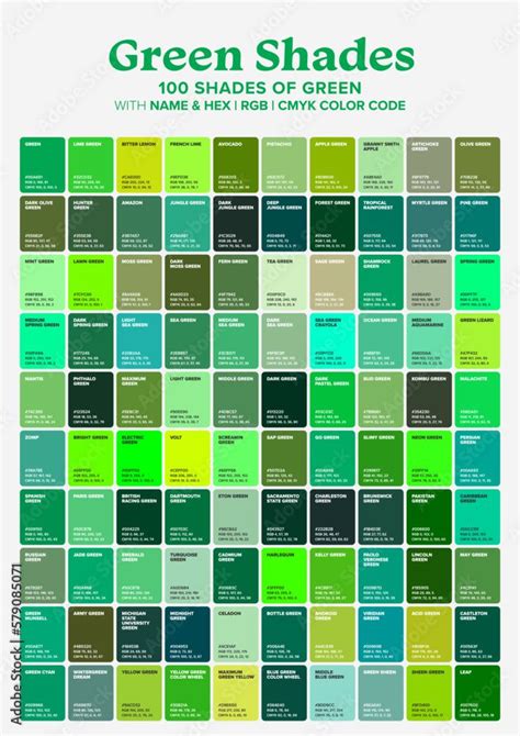 green shades poster with text and color swatches on the bottom half of ...