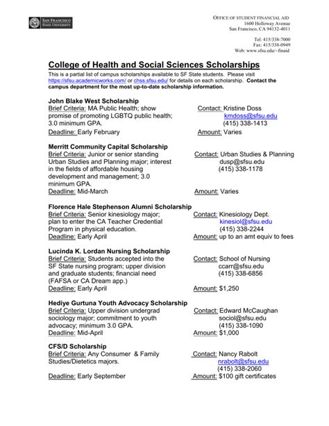 College of Health and Social Sciences Scholarships