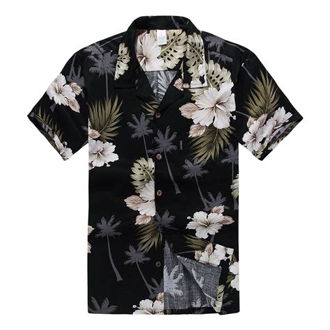 Men's Hawaiian Shirt Aloha Shirt XL Black Palm Floral | Men floral ...