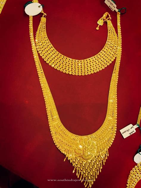 Gold Bridal Jewellery - Choker & Long Necklace - South India Jewels