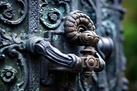 Premium AI Image | Closeup of a beautiful wrought iron gate lock