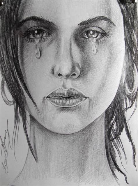 Crying Sad Girl Drawing by Daviti Asatiani | Saatchi Art