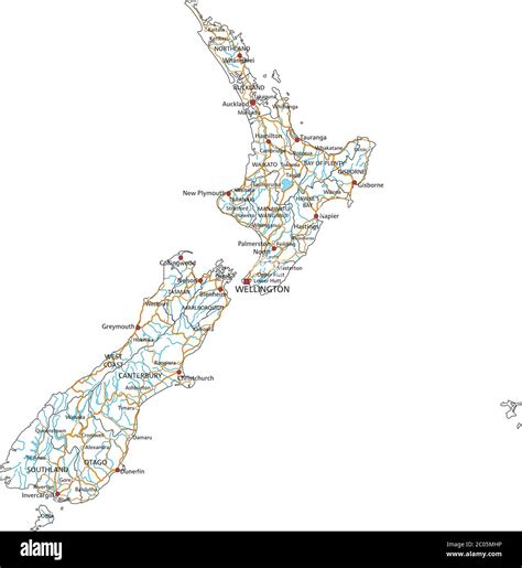 High detailed New Zealand road map with labeling Stock Vector Image ...