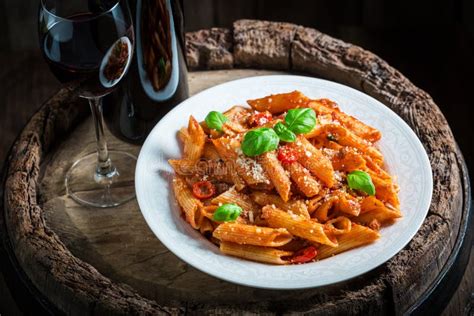 Enjoy Your Spaghetti Bolognese with Red Wine and Parmesan Stock Image ...