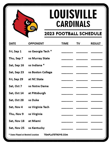 Printable 2023 Louisville Cardinals Football Schedule