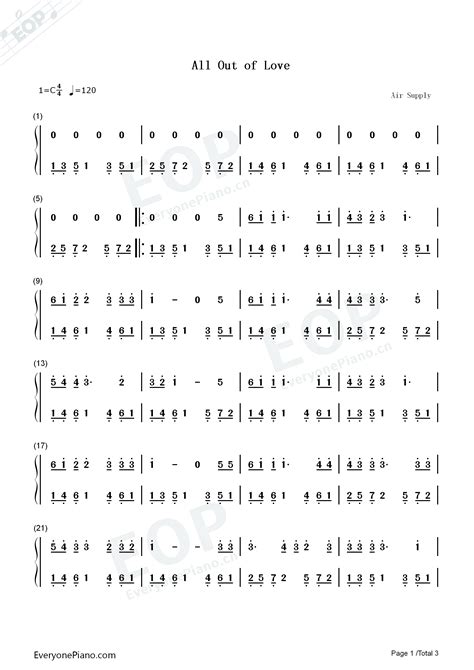 All Out of Love-Piano Version-Air Supply Numbered Musical Notation Preview