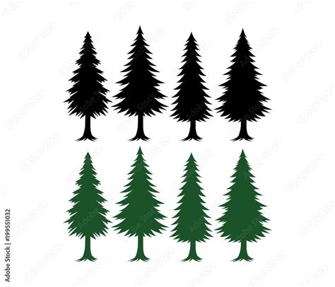 pine tree silhouette set vector template green and black Stock Vector ...