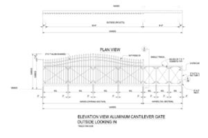 aluminum overscallop cantilever gate drawing - America's Gate Company