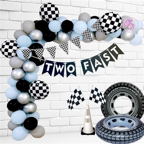 Two Fast Birthday Party Modern Rave Car Birthday Race Car Balloon ...