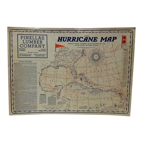 1930s Vintage Annual Hurricane Map the Caribbean & Coast Map Company ...