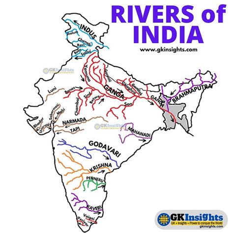 Rivers of India - Coloured Map & List: Easy to Remember - gkinsights.com