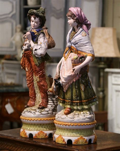 Pair of 20th Century Italian Hand-Painted Porcelain Figurine Statues ...