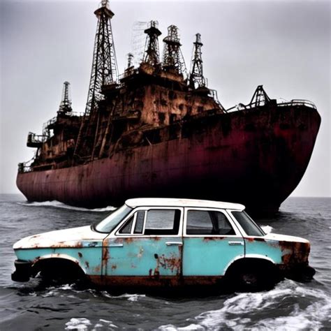 Old Soviet cars from the 1960s sinking in an abandon...