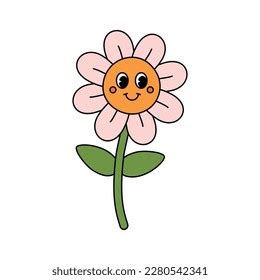 Vector Retro Groovy Flower Face Isolated Stock Vector (Royalty Free ...