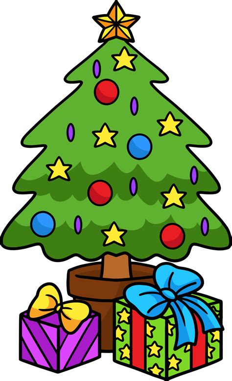 Gift And Christmas Tree Cartoon Colored Clipart 11415643 Vector Art at ...