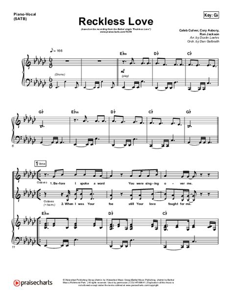 Reckless Love Sheet Music PDF (Bethel Music / Cory Asbury) - PraiseCharts