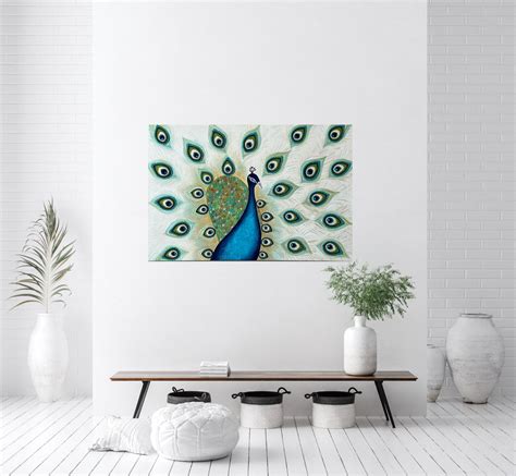 Abstract Peacock Painting Blue and White Peacock Art Crochet - Etsy