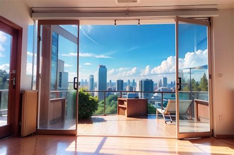 Premium AI Image | A balcony with a view of the city in the background