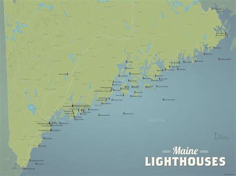 Maine Lighthouses Map 18x24 Poster - Best Maps Ever